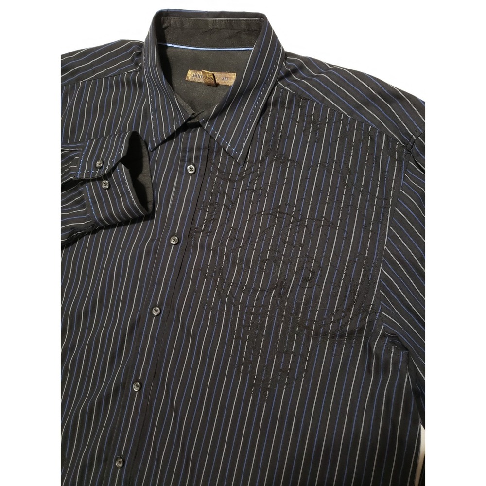 BLUE Pronto‎ Uomo Men's Long Sleeve Graphic Button-up Casual Shirt Size XLT